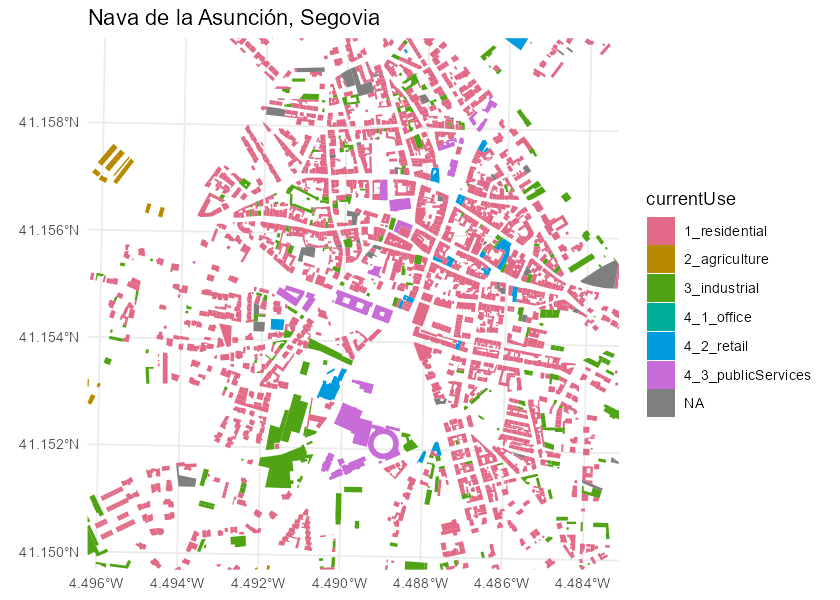 Extract buildings in Nava de la Asuncion with the ATOM service
