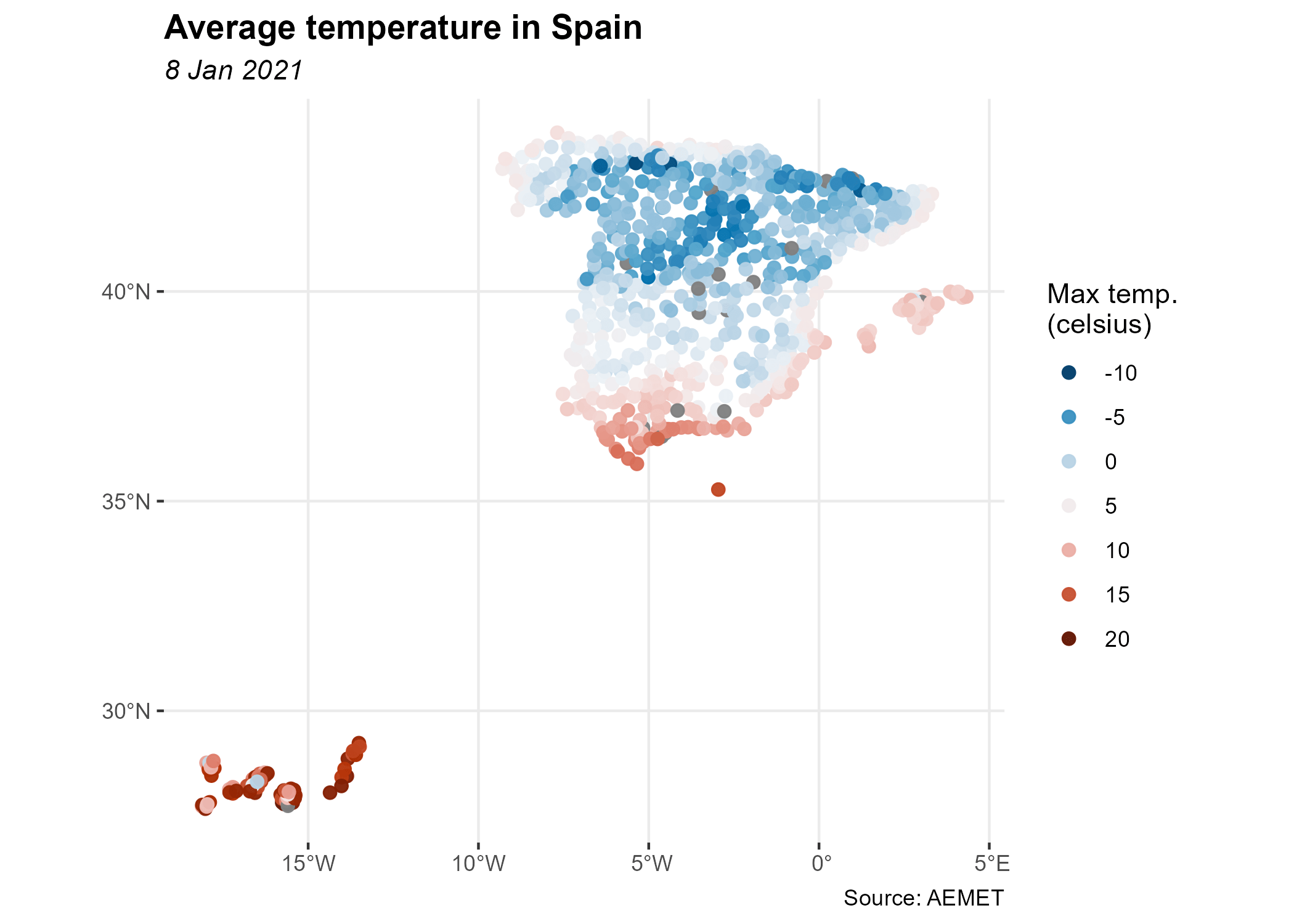 Example of map created with climaemet and sf.