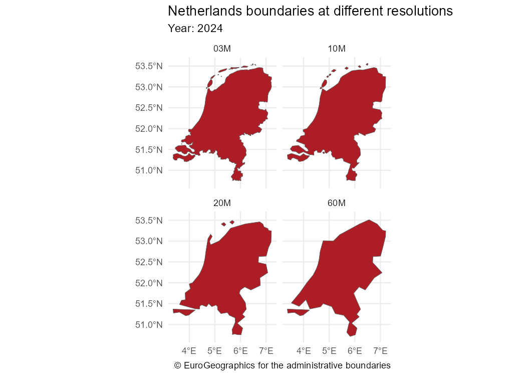 The Netherlands boundaries at different resolutions