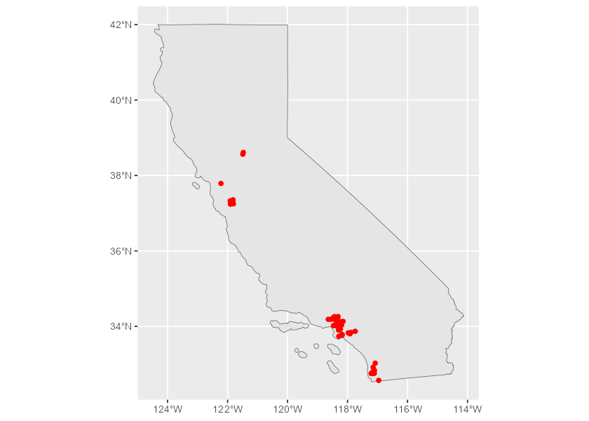 Pizza Hut restaurant locations in California extracted with nominatimlite.